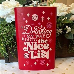 Large Red Holiday Flask with Fun Quote
